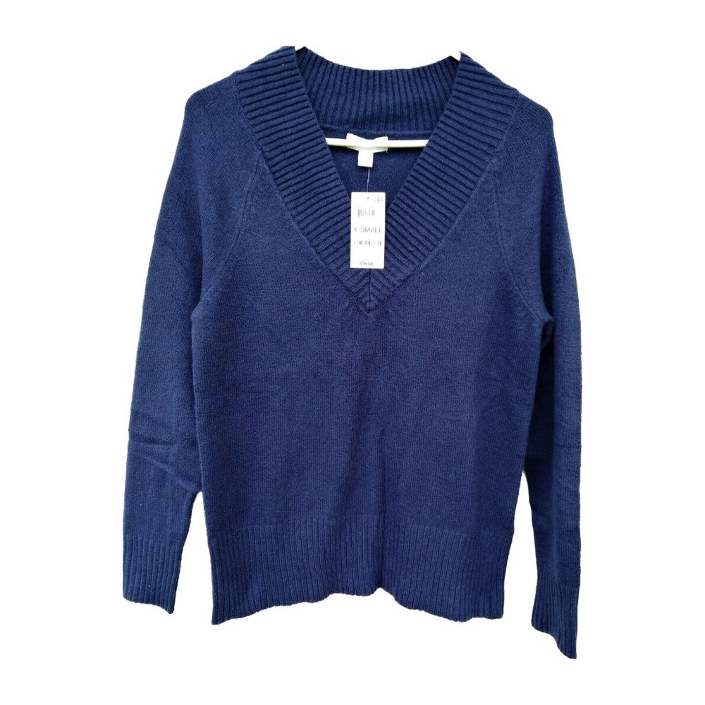 NEW Charter Club Women Sweater V-Neck Intrepid Blue Long Sleeve Size XS
